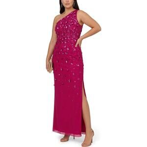 Adrianna Papell Sequined One Shoulder Column Evening Gown Pink Size 20 Dress